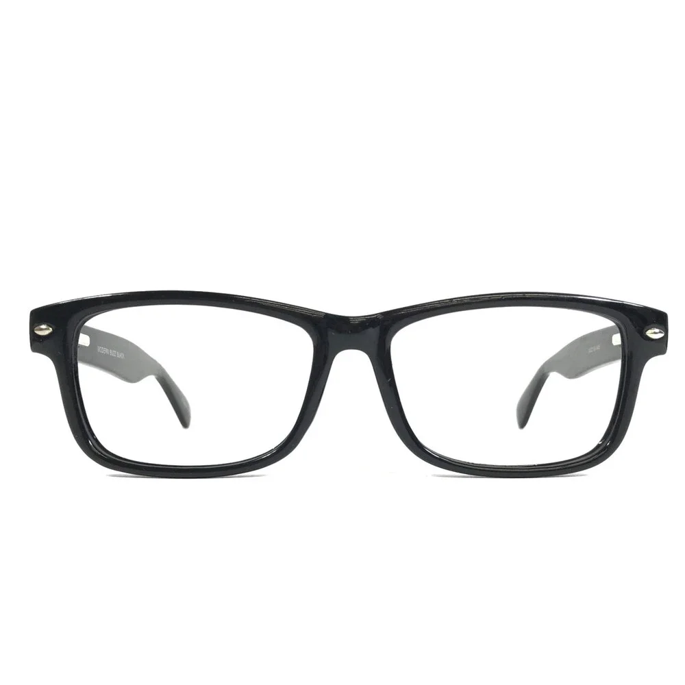 Modern Eyeglasses Frames BUZZ BLACK Polished Rectangle Full Rim 54-16-145